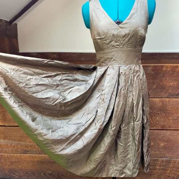 Martin + Osa Silky Retro Bronze Sleeveless Pleated Fit & Flare 50’s Dress - Picture 2 of 14